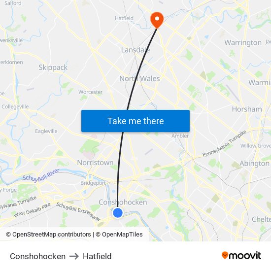 Conshohocken to Hatfield map
