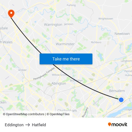 Eddington to Hatfield map
