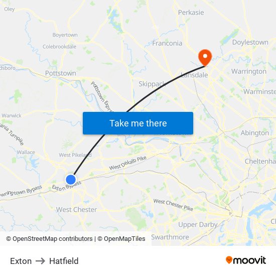 Exton to Hatfield map