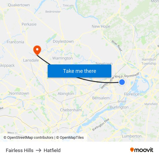 Fairless Hills to Hatfield map