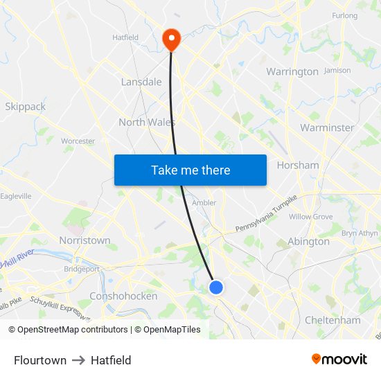 Flourtown to Hatfield map