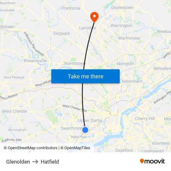 Glenolden to Hatfield map