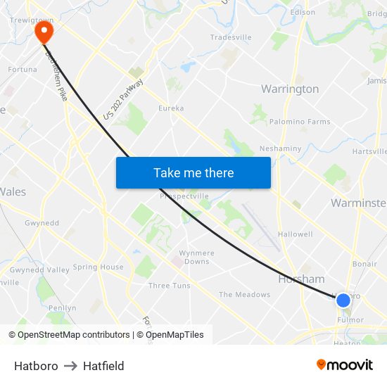 Hatboro to Hatfield map