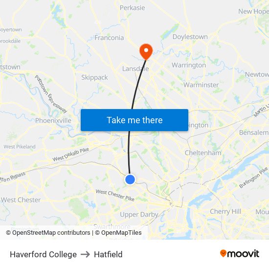 Haverford College to Hatfield map
