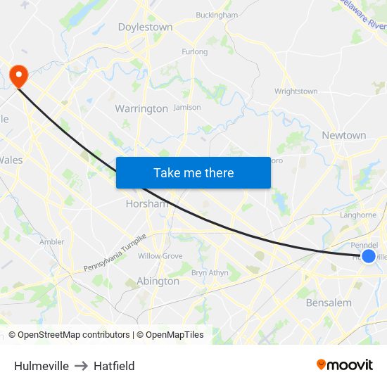 Hulmeville to Hatfield map