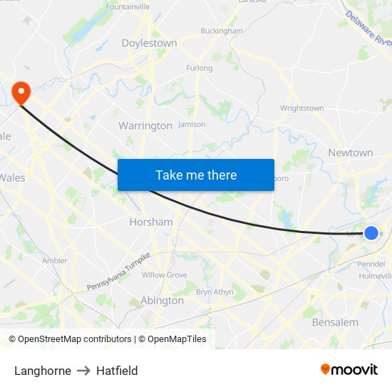 Langhorne to Hatfield map
