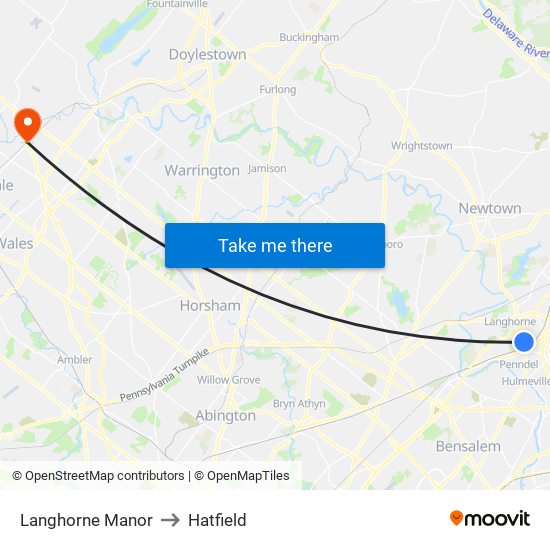 Langhorne Manor to Hatfield map