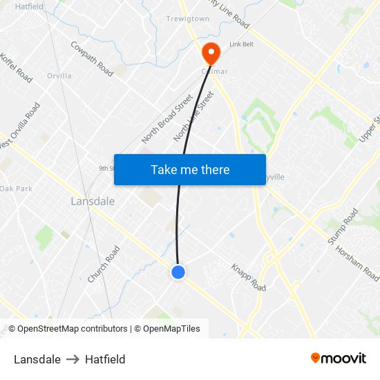 Lansdale to Hatfield map