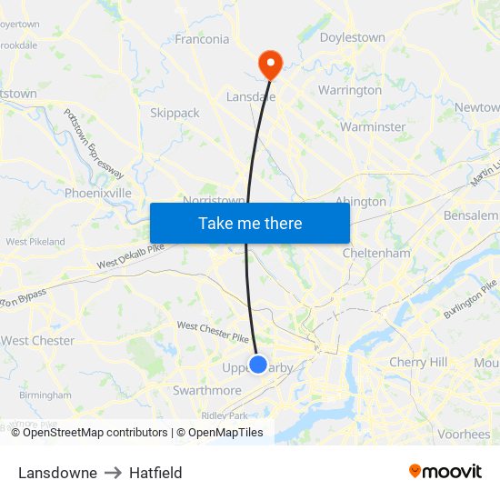 Lansdowne to Hatfield map