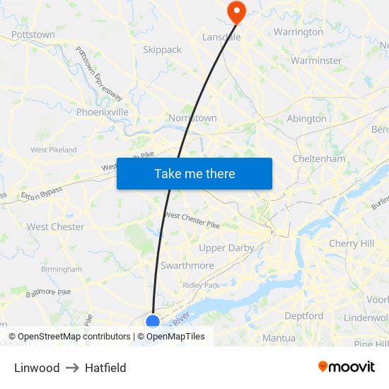 Linwood to Hatfield map