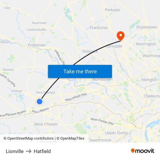 Lionville to Hatfield map