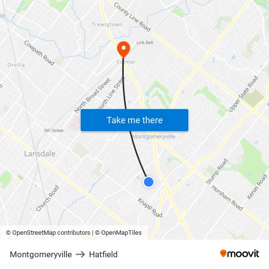 Montgomeryville to Hatfield map