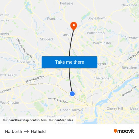 Narberth to Hatfield map