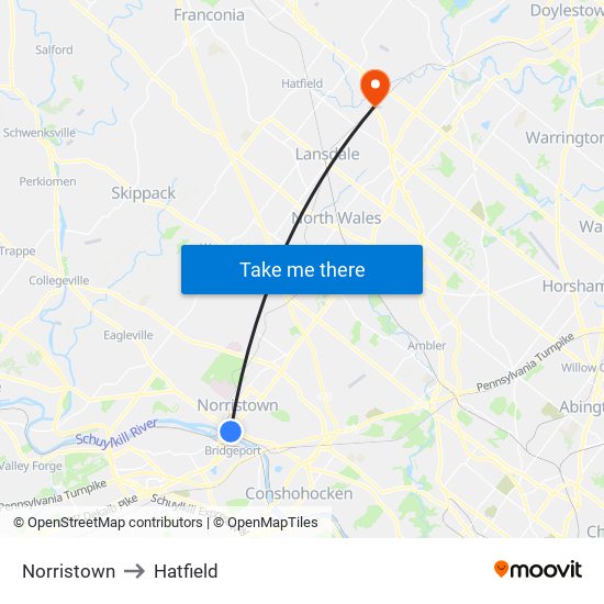 Norristown to Hatfield map