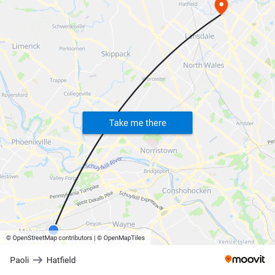 Paoli to Hatfield map