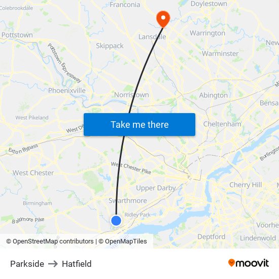Parkside to Hatfield map