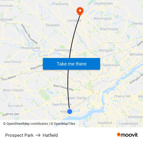 Prospect Park to Hatfield map