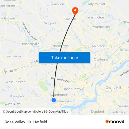 Rose Valley to Hatfield map