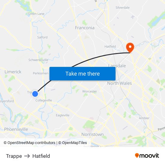 Trappe to Hatfield map