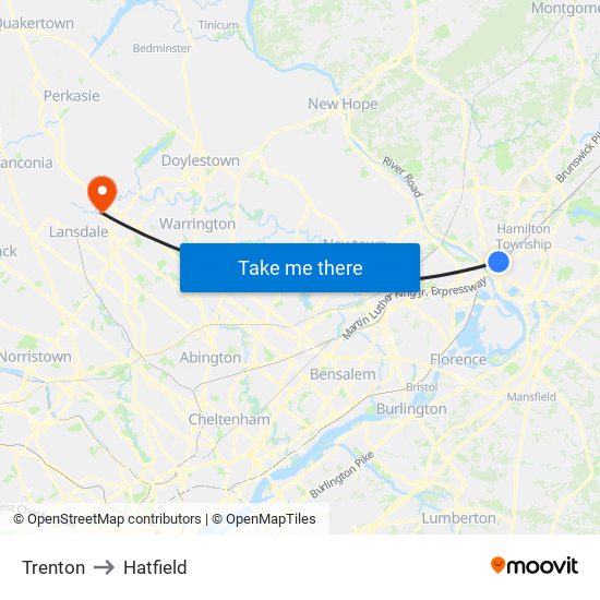 Trenton to Hatfield map
