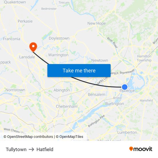 Tullytown to Hatfield map