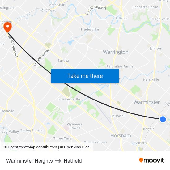 Warminster Heights to Hatfield map