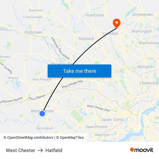 West Chester to Hatfield map