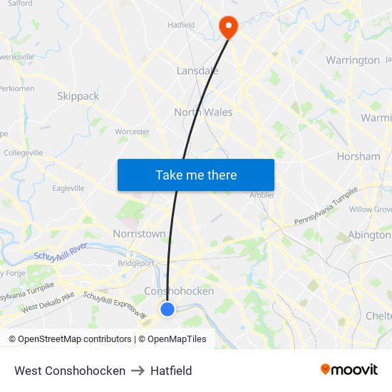 West Conshohocken to Hatfield map
