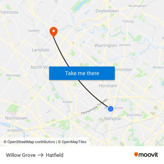 Willow Grove to Hatfield map