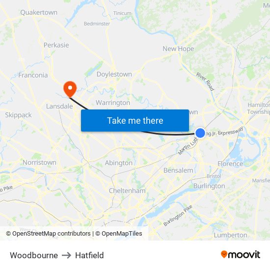 Woodbourne to Hatfield map