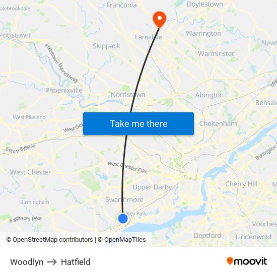 Woodlyn to Hatfield map