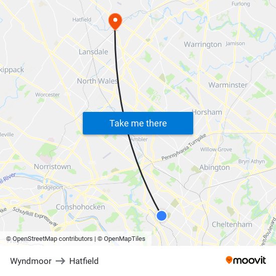 Wyndmoor to Hatfield map