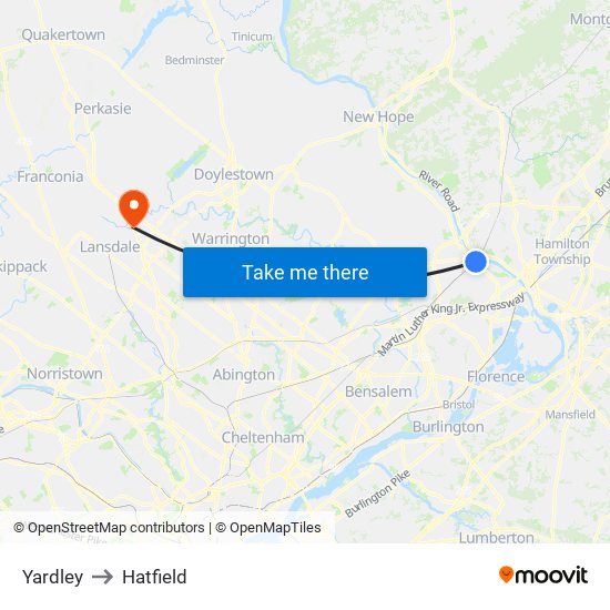 Yardley to Hatfield map