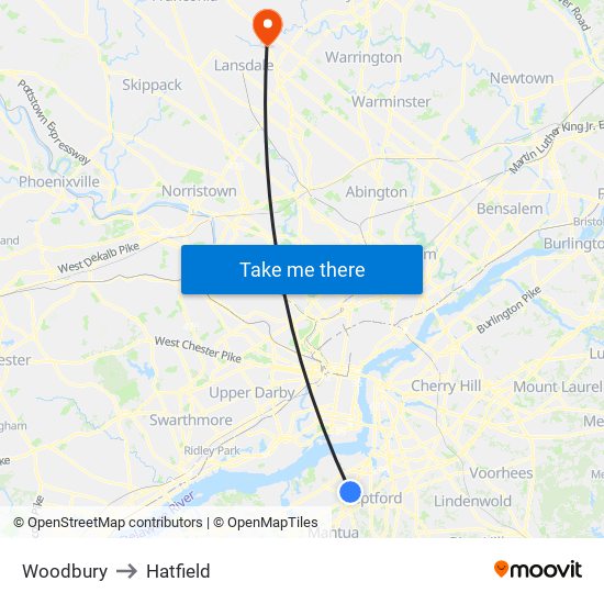 Woodbury to Hatfield map