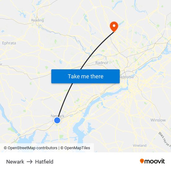 Newark to Hatfield map