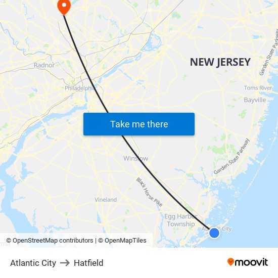 Atlantic City to Hatfield map