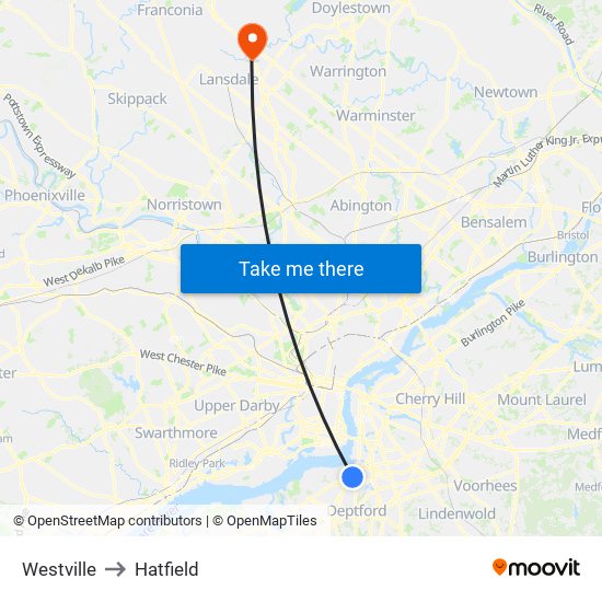 Westville to Hatfield map