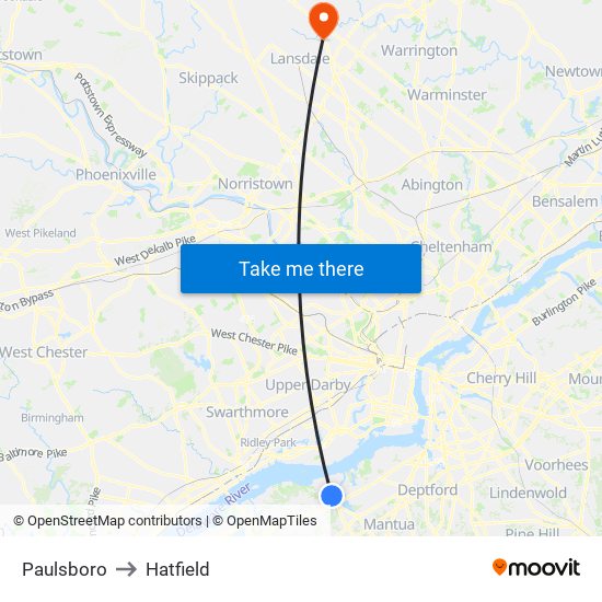 Paulsboro to Hatfield map
