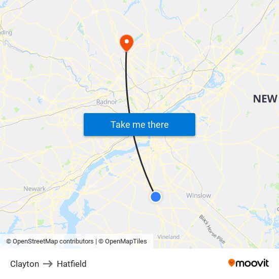 Clayton to Hatfield map