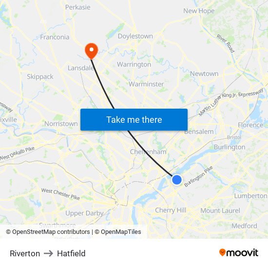 Riverton to Hatfield map