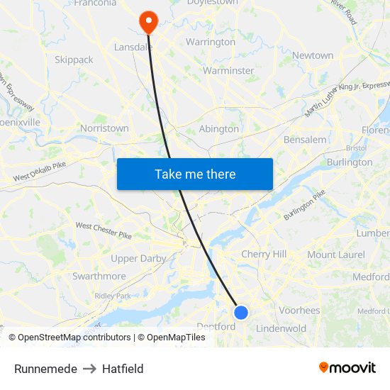 Runnemede to Hatfield map