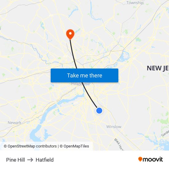 Pine Hill to Hatfield map