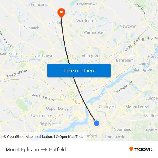 Mount Ephraim to Hatfield map