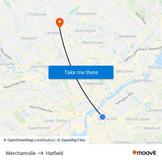 Merchantville to Hatfield map