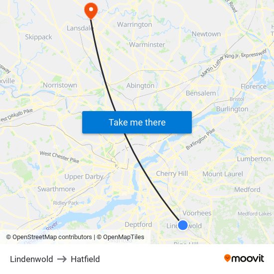 Lindenwold to Hatfield map