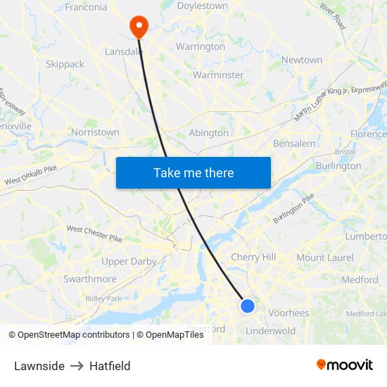 Lawnside to Hatfield map