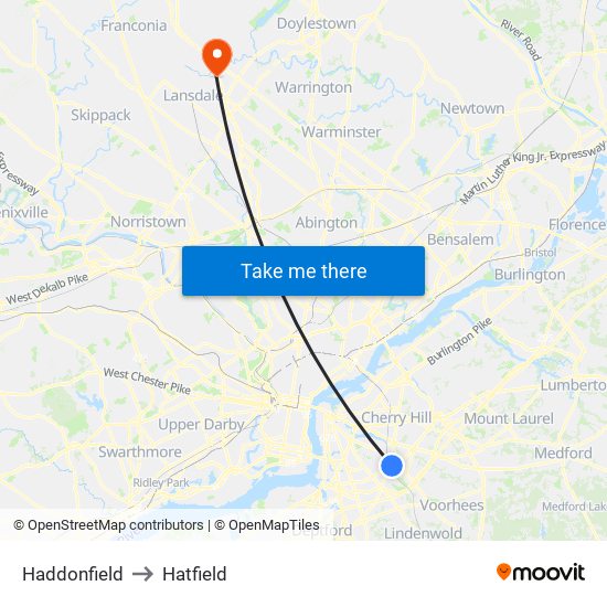 Haddonfield to Hatfield map