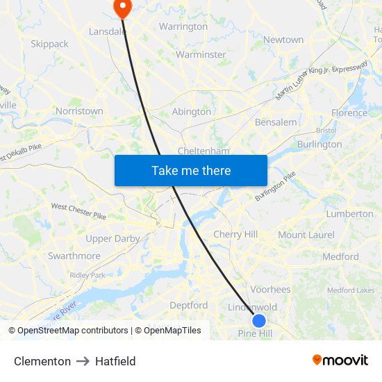 Clementon to Hatfield map