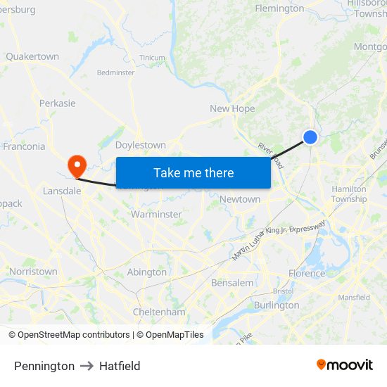 Pennington to Hatfield map