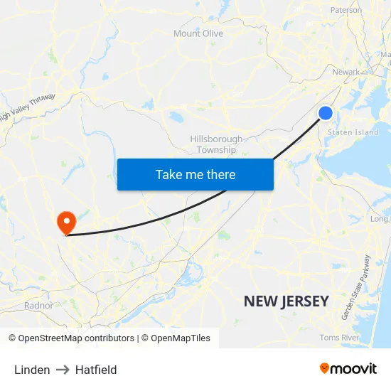 Linden to Hatfield map